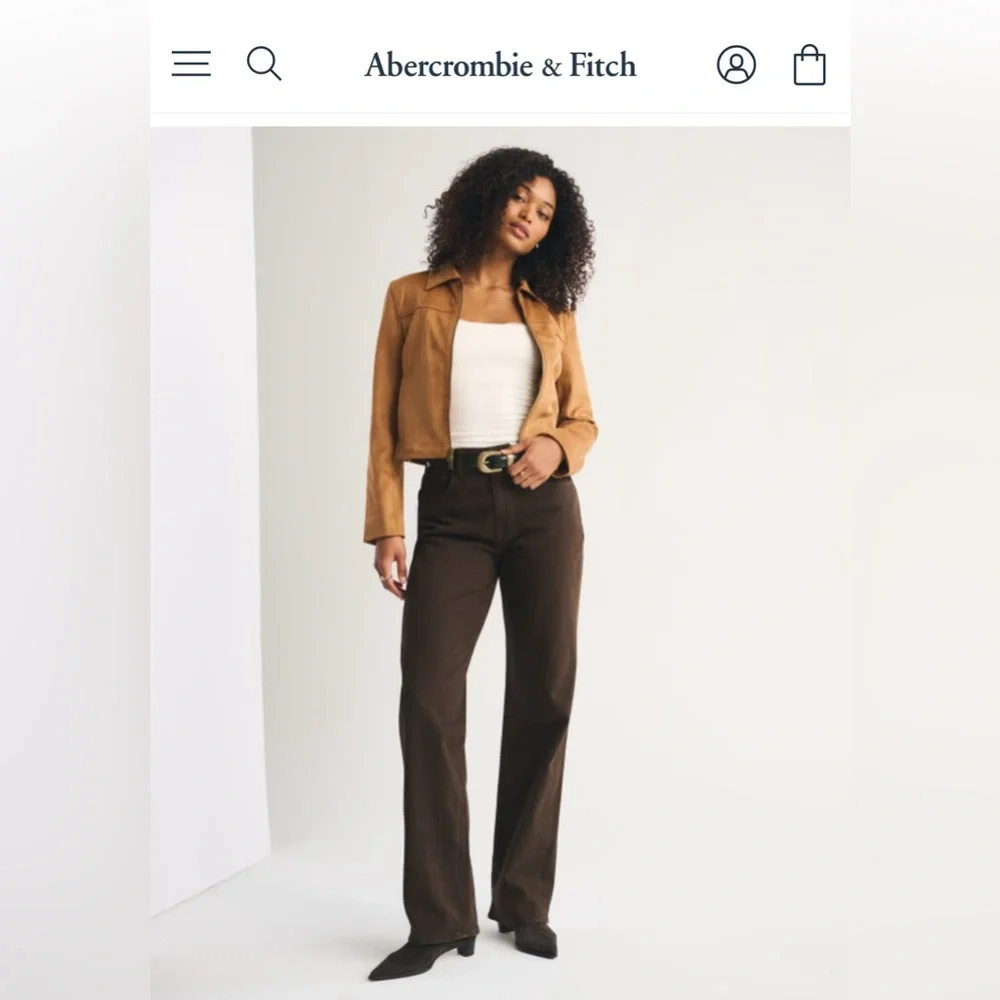 Abercrombie & Fitch Curve Love High Rise 90s Relaxed Jean in Chocolate Brown - Picture 1 of 4